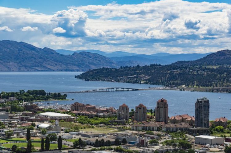 A view of Kelowna British Columbia and Okanagan Lake from Knox Mountain